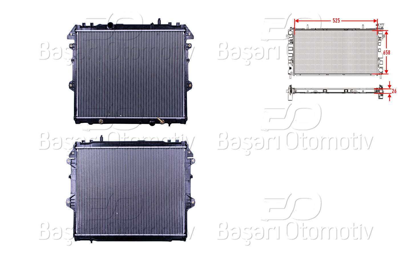 SU RADYATORU BRAZING AT 525X658X26 MM TOYOTA HI-LUX 2.5TD 06