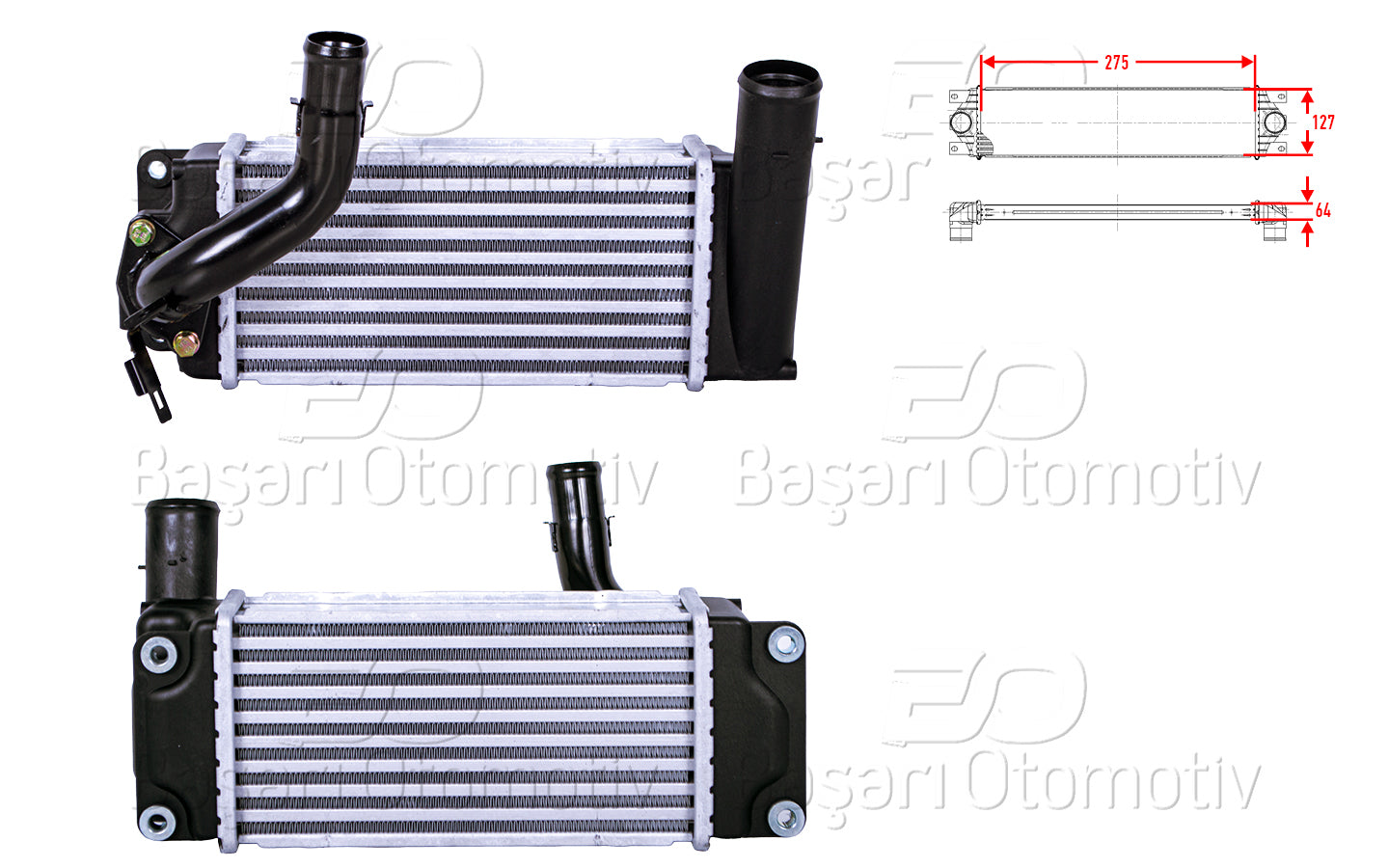 TURBO RADYATORU (INTERCOOLER) 275X127X64 TOYOTA AURIS (_E15_) 1.4 06-12 TOYOTA COROLLA (_E15_) 1.4 06-14