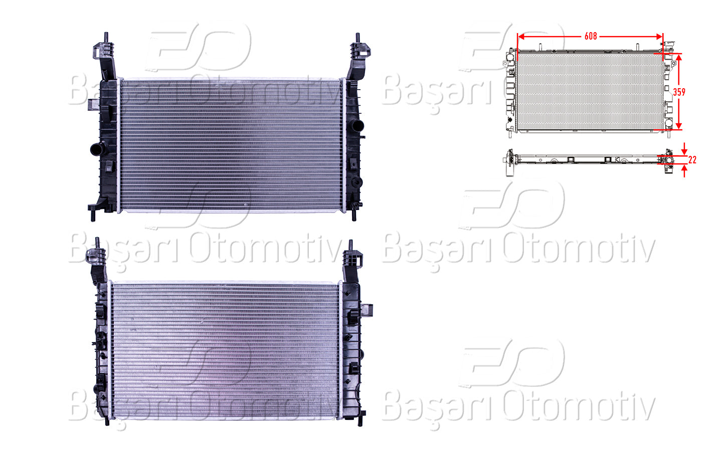 SU RADYATORU BRAZING MT-AT 608X359X22 OPEL MERIVA 1.4 1.6 03